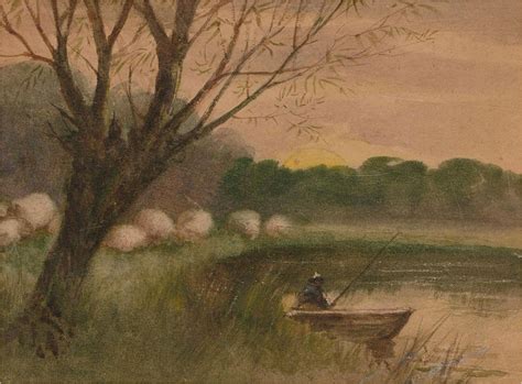 Early 20th Century Watercolour Fishing At Dawn Kunst Grafik