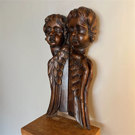 Pair Of Antique Carved Wood Putti Church Fragments