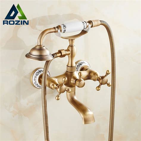 Wall Mount Clawfoot Tub Bathtub Bathroom Faucet Antique Brass Telephone