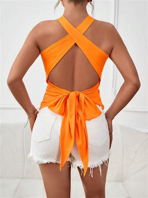 Shein Crisscross Tie Backless Halter Top Shein Usa