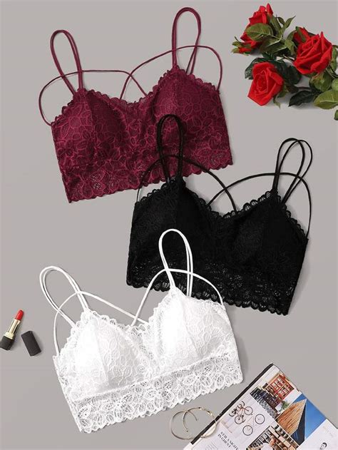 Shein Plus Floral Lace Bra Set 3pack Lace Bra Set Lace Bra Bra Set