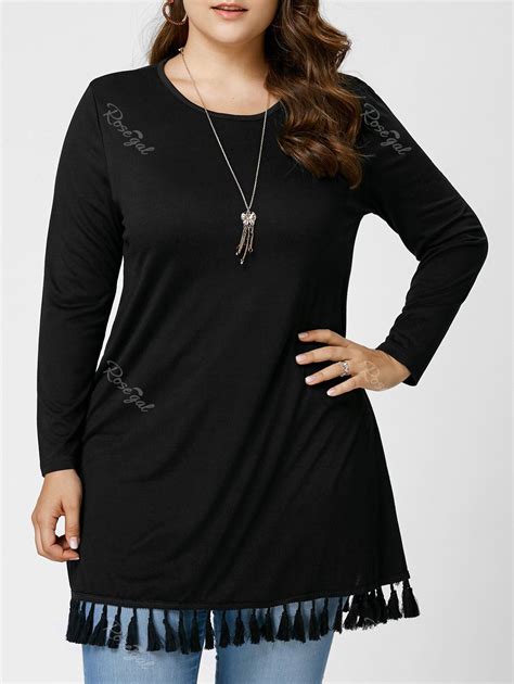 47 OFF Long Sleeve Tassel Plus Size Tunic Top Rosegal