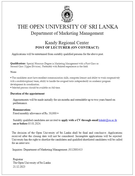 Academic Coordinator, Lecturer - The Open University of Sri Lanka