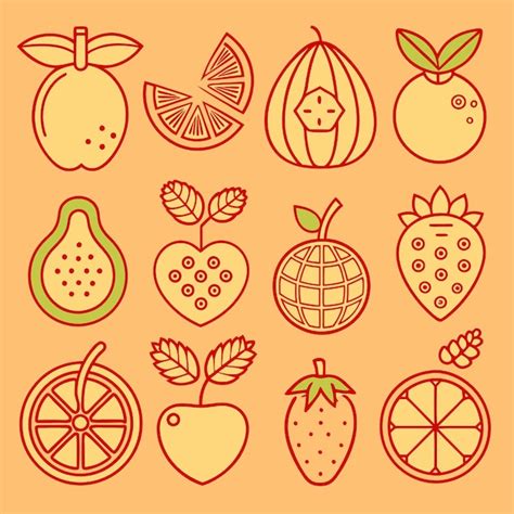 Premium Vector A Set Of Fruit Line Icons