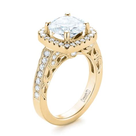 18k Yellow Gold Custom Diamond Halo Engagement Ring 103595 Seattle