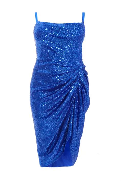 Curve Royal Blue Sequin Ruched Midi Dress Quiz Clothing