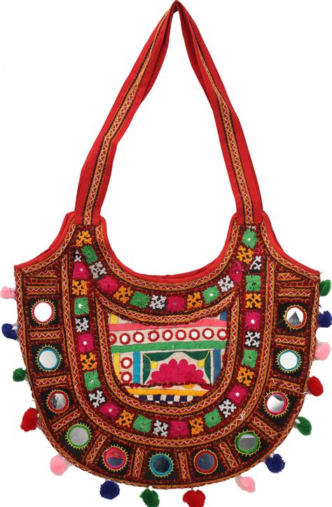 Multicolored Floral Embroidered Shoulder Bag From Kutch Exotic India Art