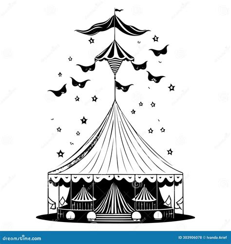 Carnival Circus Tent Engraving Illustration Sketch Hand Draw Stock