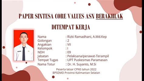 Paper Sintesa Core Values Asn Ber Akhlak Ditempat Kerja Youtube