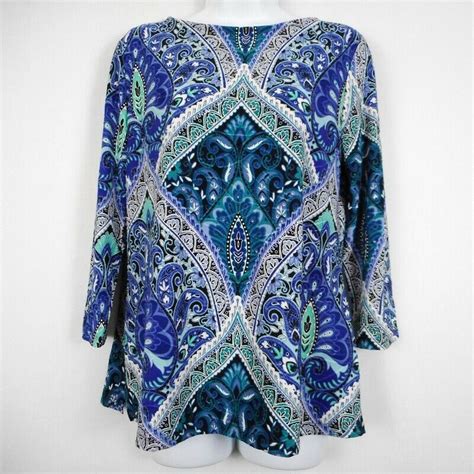 Croft Barrow Top Womens Size S Multicolor Polyester Sleeve Stretch