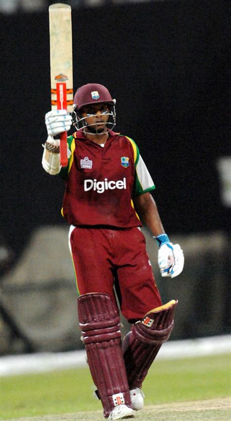 Shivnarine Chanderpaul Raises His Bat After Reaching His Century