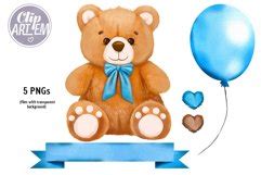 Sweet Brown Teddy Boy Bear Blue Balloons Clip Art Png