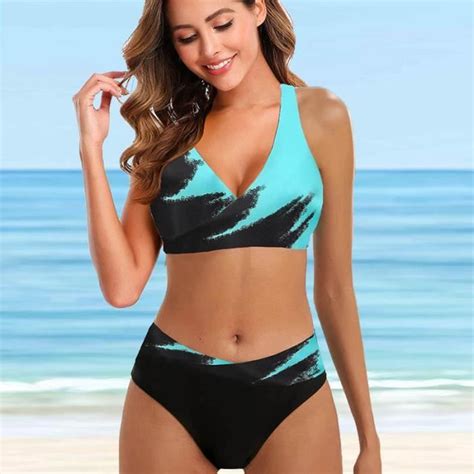 Maillot De Bain Sexy Pour Femmes Bikini Taille Haute Imprim Arcciel