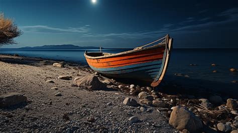 Premium Ai Image Desolate Shore Abandoned Boat On Shoreline With A