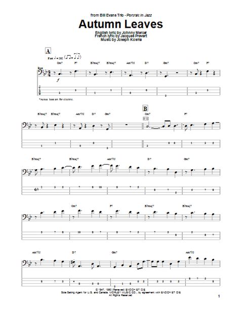 Autumn Leaves By Johnny Mercer Sheet Music For Bass Guitar Tab At Sheet