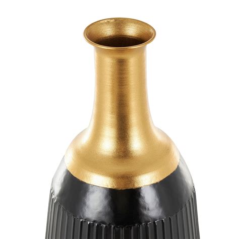 Black Metal Tall Ribbed Decorative Vase With Gold Tops Set Of 2 On Sale Bed Bath And Beyond