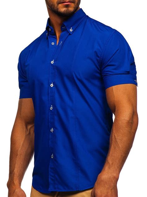 Camisa Elegante De Manga Corta Para Hombre Azul Medio Bolf 5535 Azul Medio