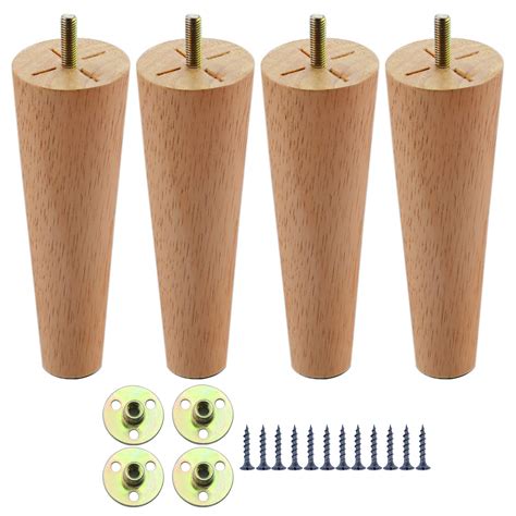 Buy Wood Chair Legs 10 Inch Round Solid Wood Furniture Legs Set Of 4 Mid Century Table Legs