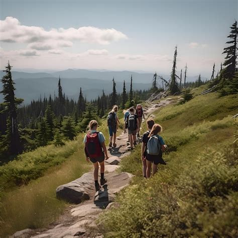 Premium Ai Image Group Of Hikers On A Trail In The Mountains Hikers