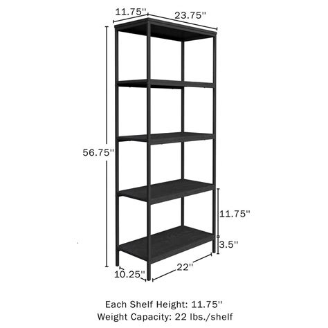 Lavish Home 5 Tier Open Industrial Style Wooden Bookshelf Black