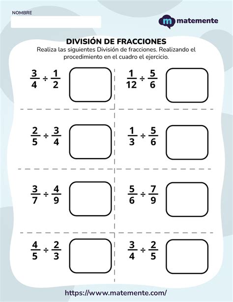 40 Ejercicios De División De Fracciones