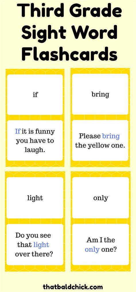 The Third Grade Sight Word Flashcards Are In Yellow And Black With