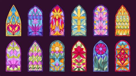 Premium Vector Mosaic Church Windows Cartoon Stained Glass Windows Decorative Abstract Mosaic