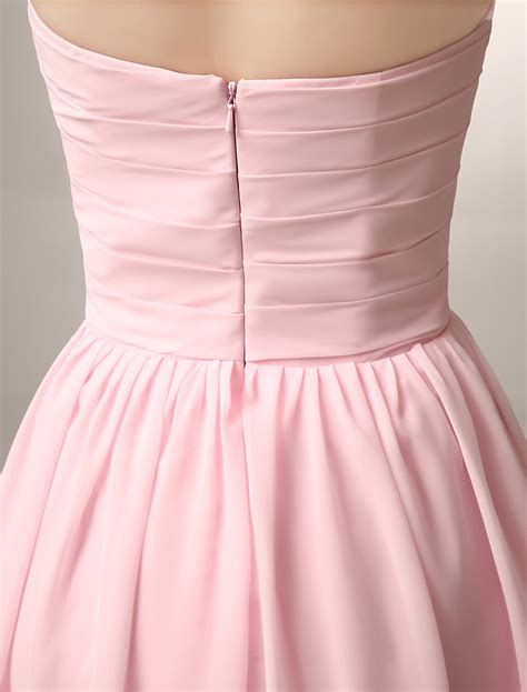 Blush Pink Knee Length Ruched Chiffon Bridesmaid Dress With Elegant A Line Sweetheart Neck