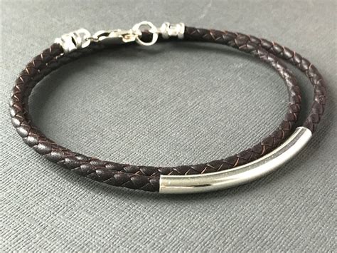 Mens Leather Wrap Bracelet Sterling Silver Beaded Wristband Etsy Uk