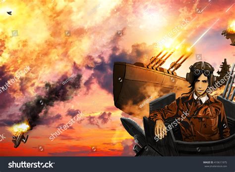 Airships Battle Style Steampunk Anime Stock Illustration 419611975 ...