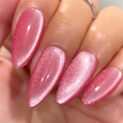 Hot Pink Press On Nails Medium Almond Wlgdlh Fake Nails Cat Eye False Nails Press Ons Full