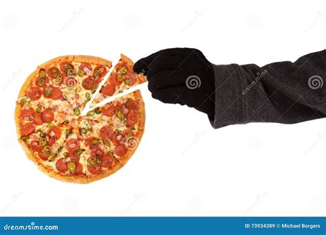 Stealing A Slice Of Pizza Stock Image Image Of White 73934389