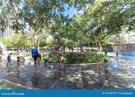 Water Fountain And Splash Pad At Klyde Warren Park Dallas Editorial