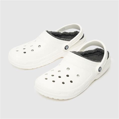 Mens White Grey Crocs Classic Lined Clog Sandals Schuh