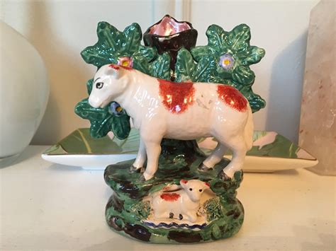 Vintage Staffordshire Cow Spill Vase England Cow And Calf Etsy