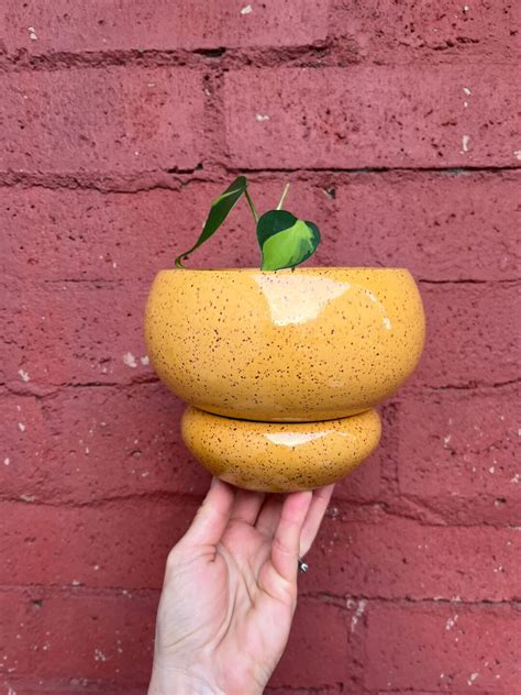 Yellow Pedestal Planter Bubble Planter With Drainage And Etsy