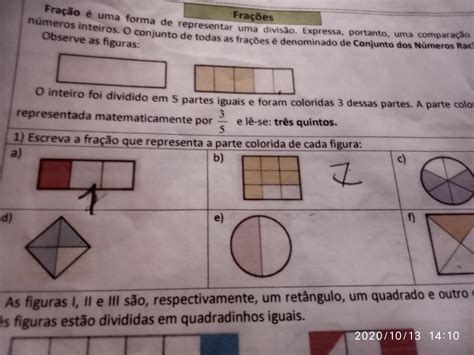 Escreva a fração que representa a parte colorida da ffigura brainly