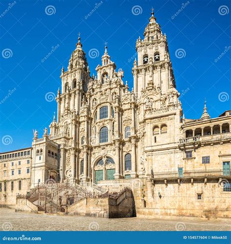 View At The Glory Portal Of Cathedral In Santiago De Compostela Spain