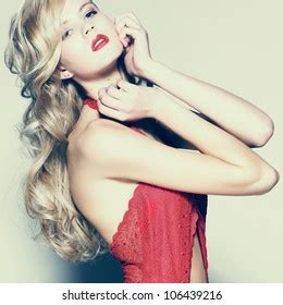 Sexy Blonde Female Model Red LingerieẢnh có sẵn Shutterstock