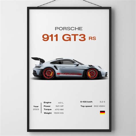 Porsche Gt Rs Poster Mid Century Modern Car Poster Retro