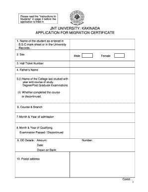 Fillable Online Migration Certificate Application Fax Email Print