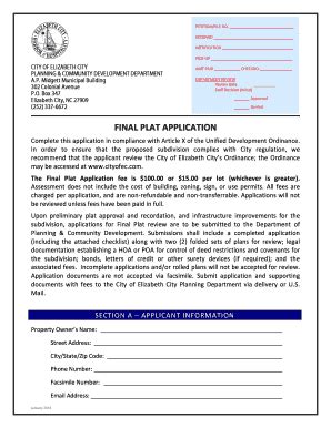 Fillable Online Final Plat Application Elizabeth City Fax Email Print