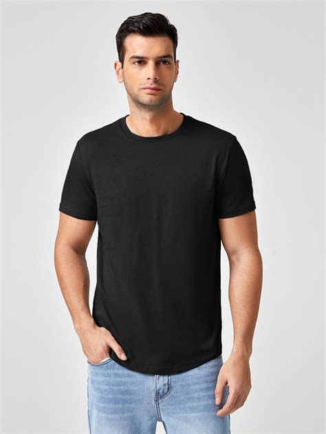 Shein Basics Uomo Maglietta Monocolore Con Collo Rotondo