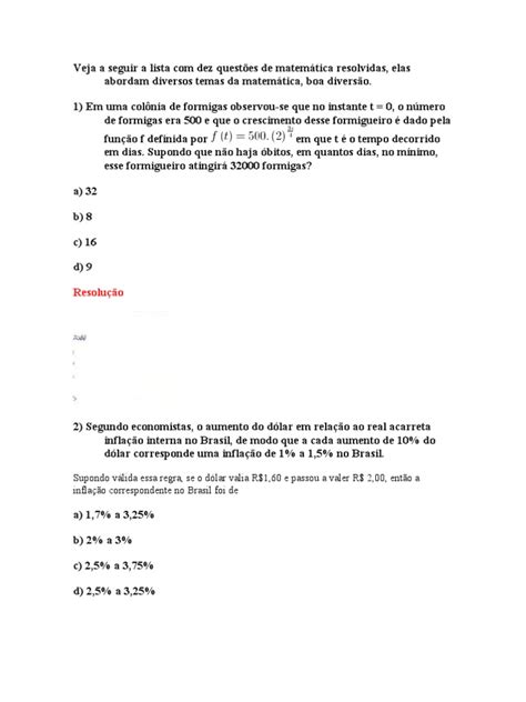 Questoes Resolvidas De Matematica - Questões de Matemática Resolvidas | PDF | Média | Temperatura