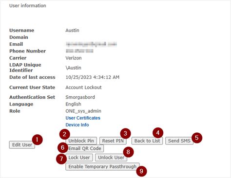 user information page