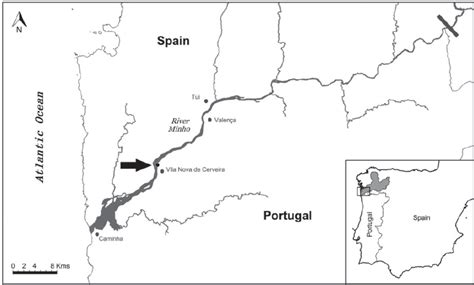 Map of the River Minho estuary (Caminha-Valenc ̧ a) and the study area ...