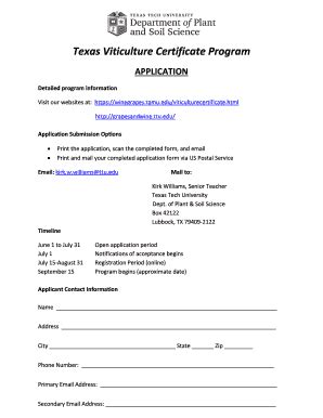 Fillable Online Pssc Ttu Viticulture Certificate Application