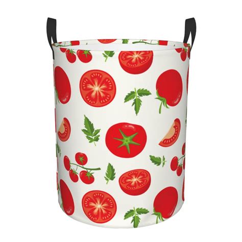 Coaee Fresh Red Tomato Laundry Basket With Handle Waterproof Round