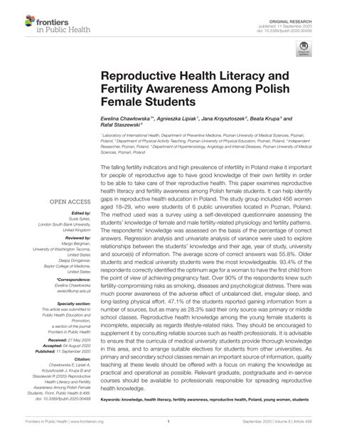 Pdf Reproductive Health Literacy And Fertility Awareness Among Polish