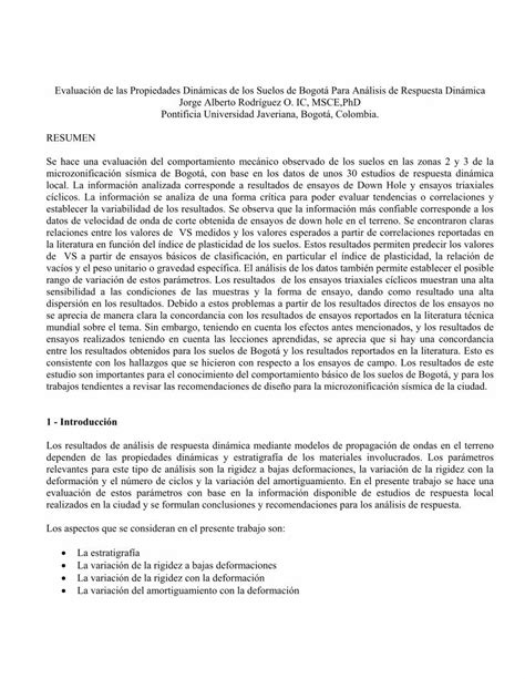 Pdf Evaluaci N De Las Propiedades Din Micas De Los Suelos